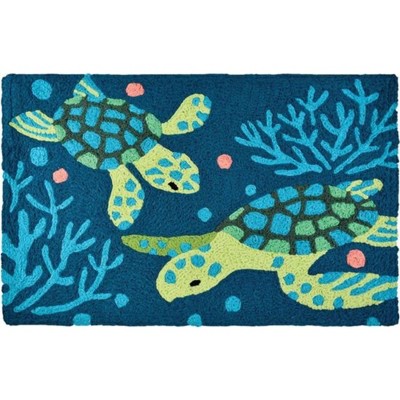 Jellybean Deep Blue Sea Turtles Rug – Ocean-Inspired Indoor & Outdoor Doormat, Durable & Machine Washable, 20" x 30"