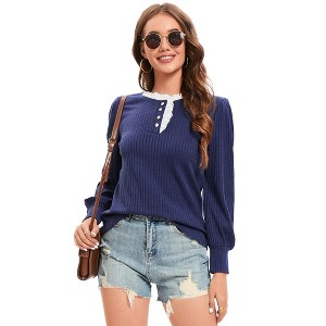 Womens Knit Tops Lightweight Sweater for Fall Lace Button Collar - 1 of 4