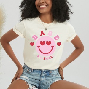 S.W.Smiley Babe Smile - Women's Garment Dyed Graphic T-Shirt - 1 of 4