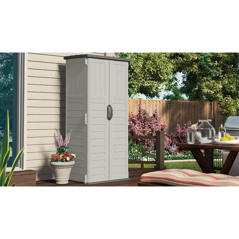 Suncast BMS1250 32.25" x 25.5" x 72" 22 Cubic Feet Resin Versatile Vertical Storage Shed Building for Garage, Vanilla and Stormy Gray, 3 of 5