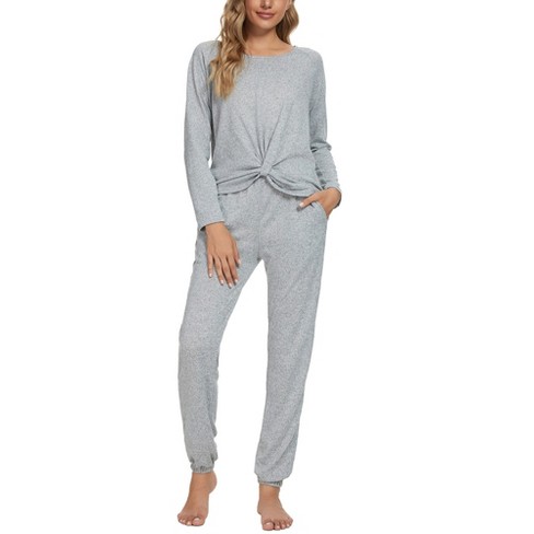 Cheibear Womens Sleepwear Lounge Soft Nightwear With Pockets Long Sleeve  Pajama Set Light Gray Large : Target