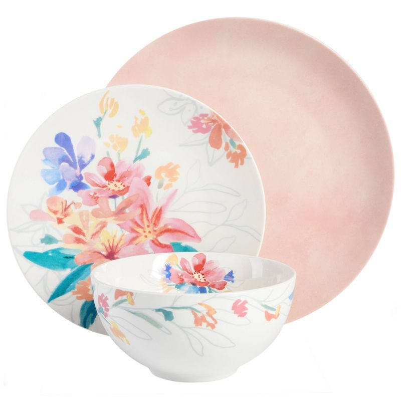 Spice by Tia Mowry 12pc Ceramic Goji Blossom Dinnerware Set Pink, 2 of 8