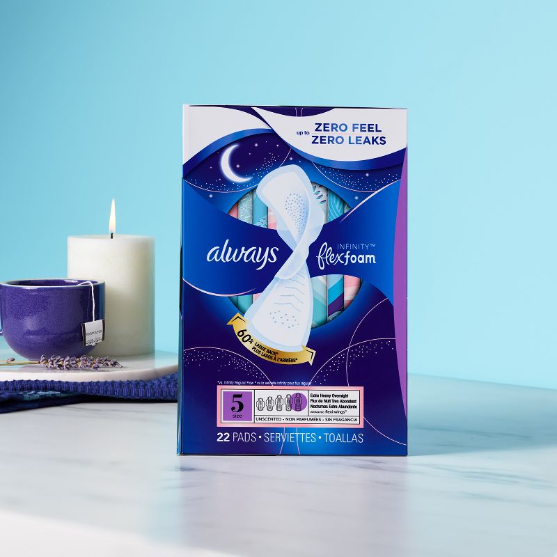 Always Infinity Extra Heavy Absorbency Overnight Sanitary Pads with Wings - Unscented, 4 of 15