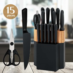 15 Piece Kitchen Knife Set, Stainless Steel Sharp Chef Knife Set with Ergonomic Handles, Anti Rust, Black - 1 of 4