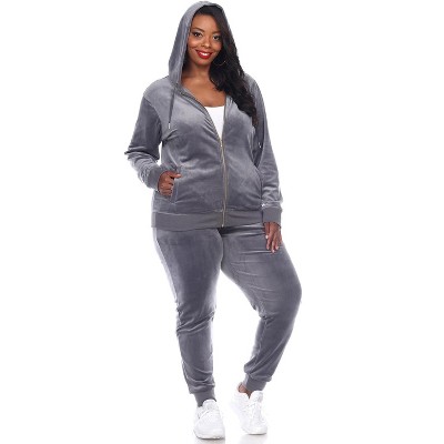 Womens Plus Size Black Tracksuit, Black Velour Plus Size Jogger