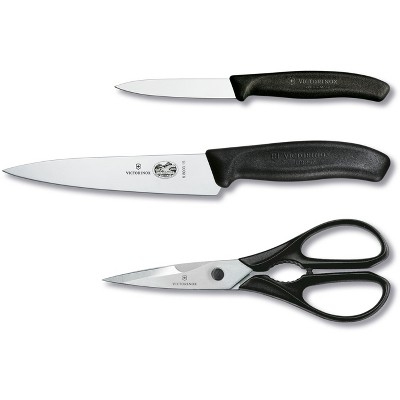 Victorinox Swiss Classic 3 Piece Stainless Steel Knife Starter Set with Black Fibrox Handles