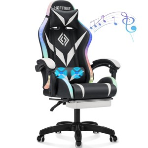 Hoffree Upholstered Massage Gaming Chair Ergonomic Office PC Chair with Bluetooth Speaker & RGB Light - 1 of 4