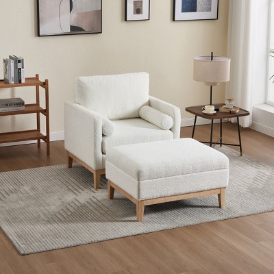 Aortzio 35.43“W Wide Upholstered Accent Armchair With Storage Ottoman