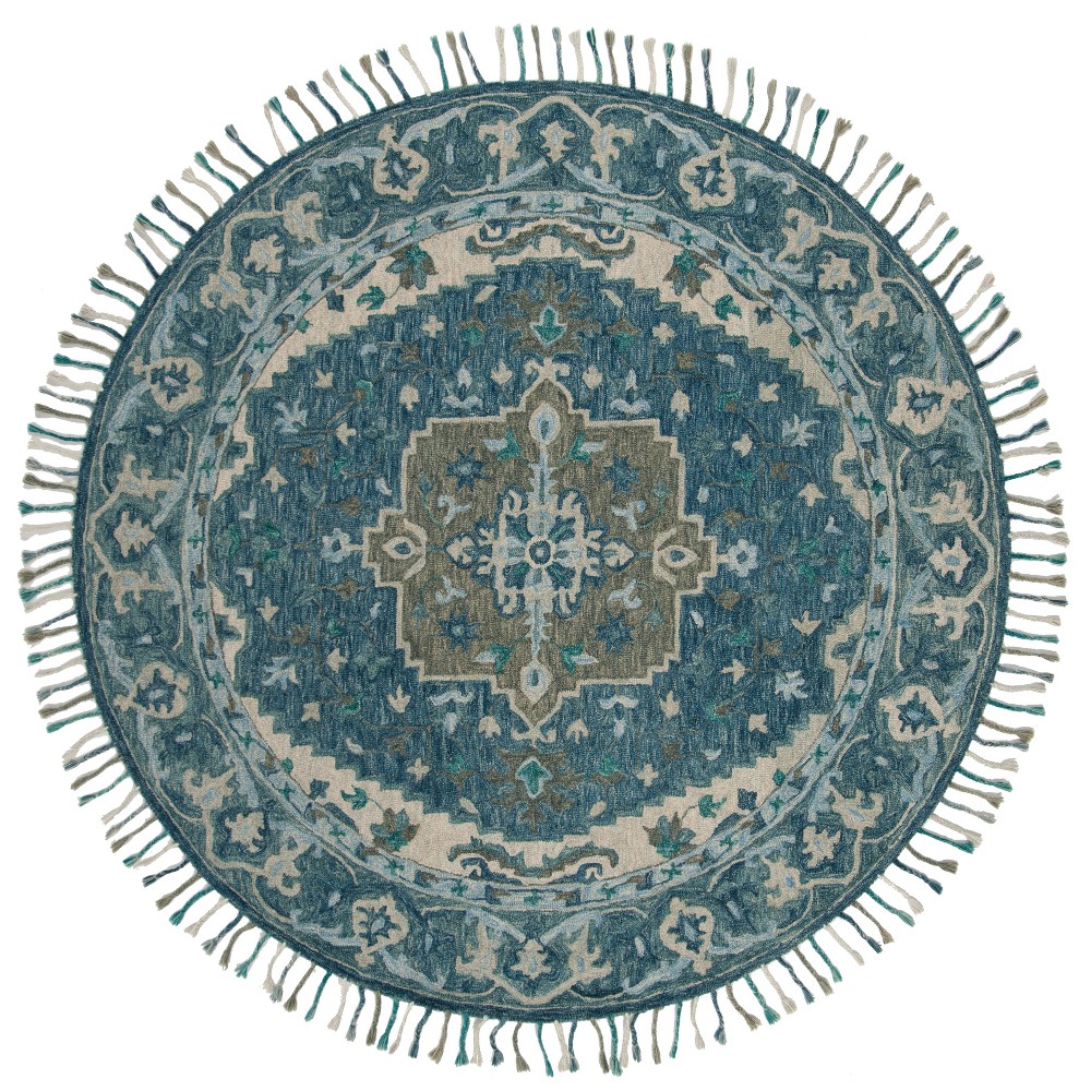 7' Medallion Tufted Round Area Rug Dark Blue/Gray - Safavieh