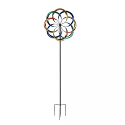 Hourpark 3D Kinetic Wind Spinners with Stable Stake Metal Garden Spinner and Reflective Painting Unique Lawn Ornament Outdoor Yard Garden Decorations