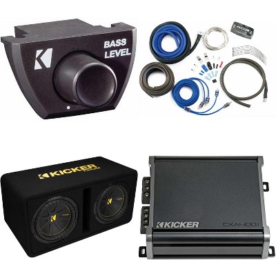Kicker Dual 10 Inch Comp Bass Package 50DCWC102 with CXA4001, Bass Knob and amp wire kit