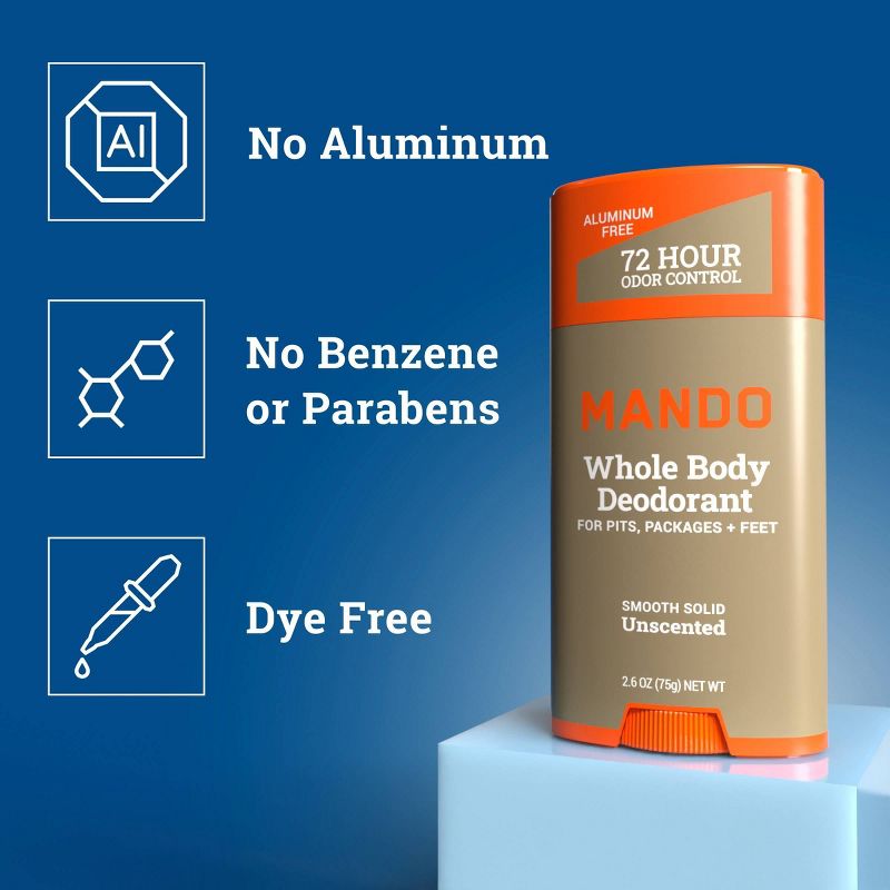 Mando Whole Body Deodorant - Men&#8217;s Aluminum-Free Smooth Solid Stick Deodorant - Unscented - 2.6oz, 5 of 12