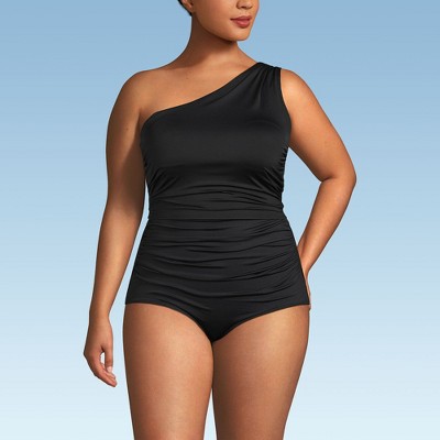 Lands' End Women's Ruched One Shoulder Midkini Swimsuit Top
