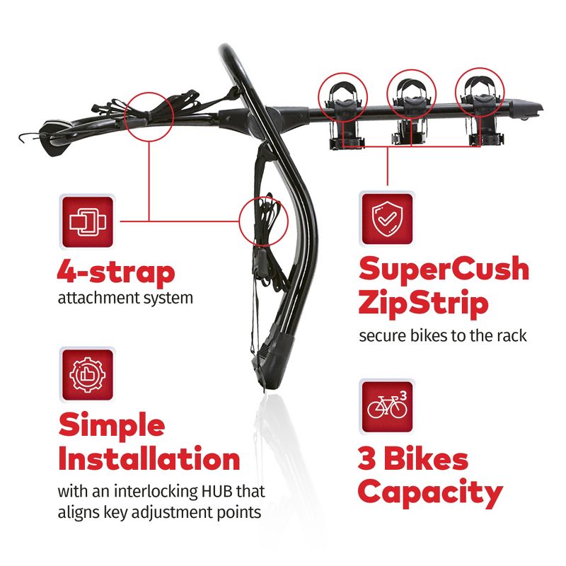 Yakima FullBack 3 Bike Capacity Trunk Bike Strap Rack with 4 Strap Attachment, SuperCrush ZipStrips, Bomber External Frame, and Bottle Opener, Black, 3 of 7