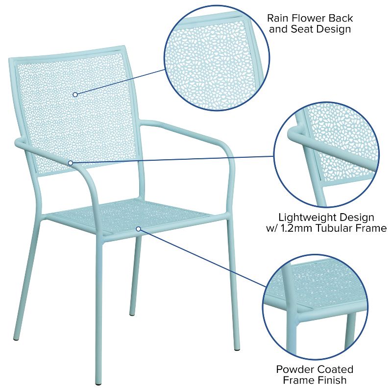 Flash Furniture Commercial Grade Indoor-Outdoor Steel Patio Arm Chair with Square Back, 4 of 12