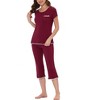 cheibear Women's Round Neck Loungewear with Capri Pants Pajama Set - 2 of 4