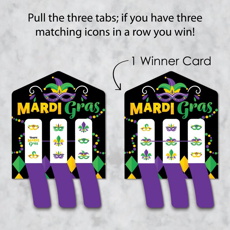 Big Dot of Happiness Colorful Mardi Gras Mask - Masquerade Party Game Pickle Cards - Pull Tabs 3-in-a-Row - Set of 12, 3 of 7