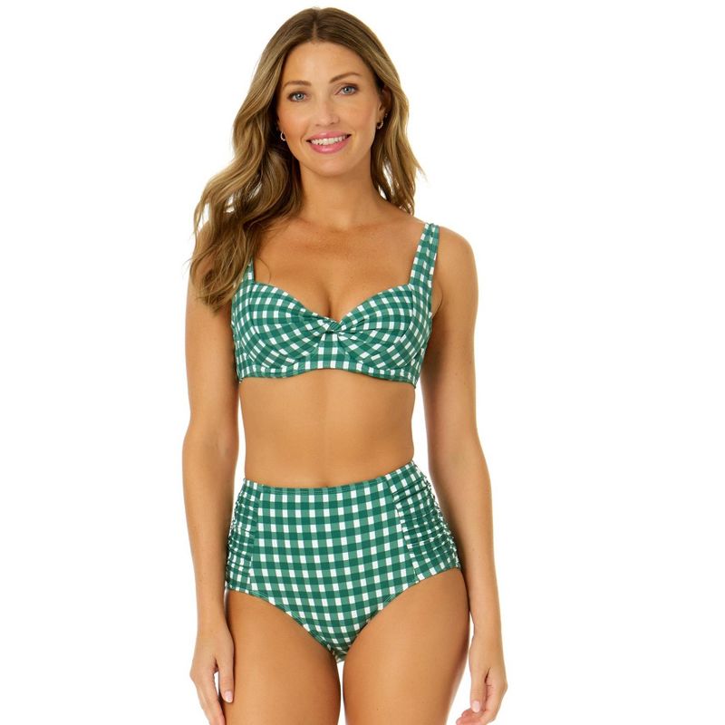 Anne Cole Women's Green Gingham Retro Underwire Bikini Swim Top, 1 of 5