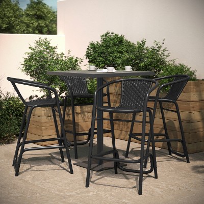 Flash Furniture Lila Set of 4 Commercial Grade Indoor-Outdoor PE Rattan Restaurant Barstools with Aluminum Frames and Footrests