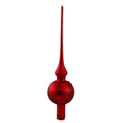 Inge Glas 12.0" Wildflower Red Matte Finial Tree Topper Christmas  -  Tree Toppers