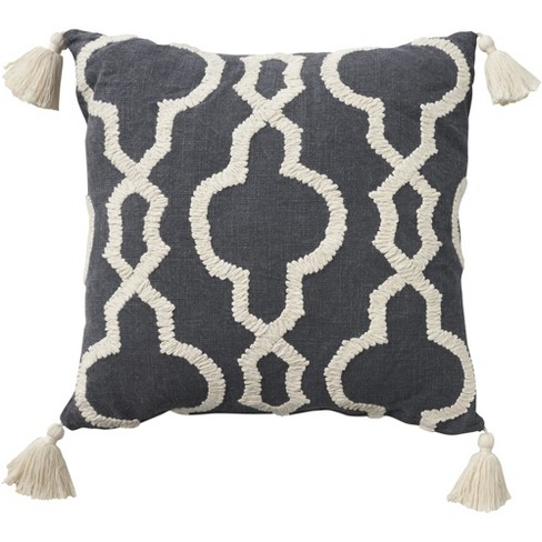 Life Styles Gray Lattice 18 Square Throw Pillow w/ Tassels