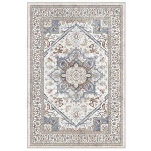 Itopfox Soft Neutral Washable Area Rug with Non Slip Backing, Faux Cashmere Low-Pile Carpet in Light Grey & Ivory Cream - 1 of 4