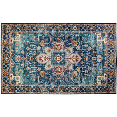 Homefires Sultan Rug – 5' x 7' Indoor Accent Rug with Classic Blue Medallion Pattern for Living Room or Bedroom Decor