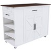 JUJABU 46" White Kitchen Island Cart with Power Outlet, Storage Drawer, Adjustable Shelf & Wood Top - 2 of 4