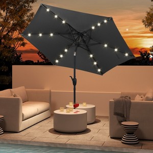Costway 7.5 ft Solar Powered Patio Umbrella with LED Lights Push Button Tilt Crank Handle Beige/Gray/Navy/Black/Brown/Red - 1 of 4