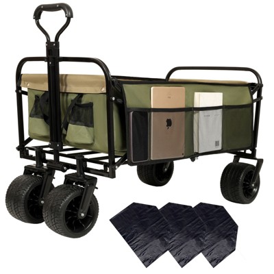 VisioGear Collapsible Foldable Wagon Cart, Beach Wagon Utility Cart for Camping Shopping Sports Gardening Fishing, Green, 35.04"*24.41"*38.58"