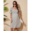 Women's Fashion Maternity Dress Floral Short Sleeves Square Neck Dress Smocked Midi Dress for Babyshower Photography - 2 of 4