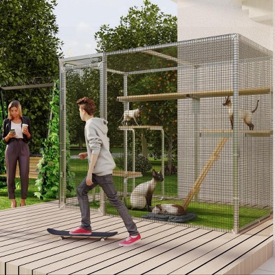 Outdoor Cat Enclosure with Mesh,DIY Catio for Outdoor Cats,Large Cat Playpen with Platforms for Backyard or Patio - LAOTIES