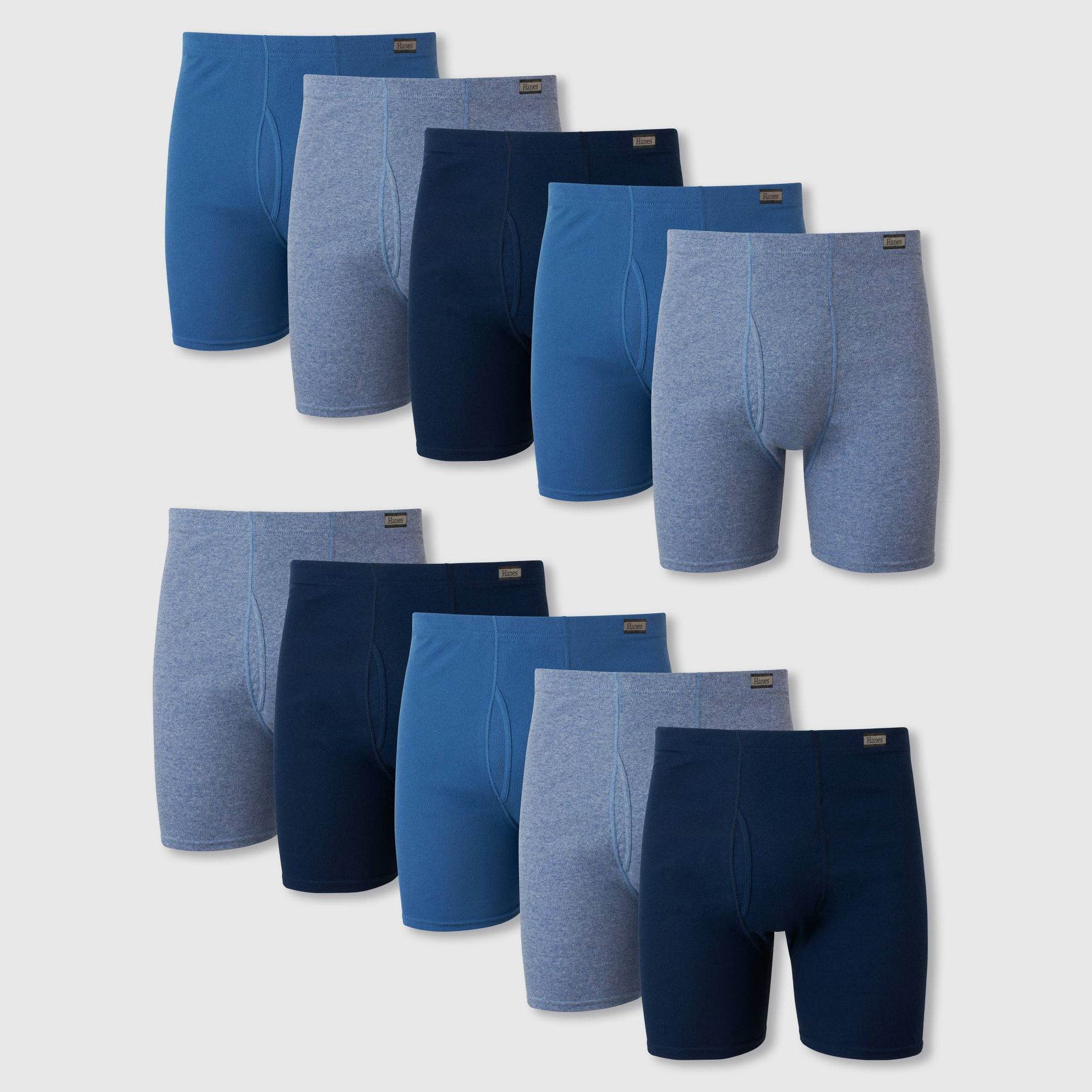 Hanes Men's ComfortSoft Waistband Moisture-Wicking Cotton Boxer Briefs 10pk - Blue M: Tagless, Breathable Fabric