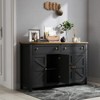 Angel Sar 55'' Farmhouse Buffet Cabinet with Drawers and Barn Door Design, Sideboard for Dining Room and Kitchen, Black - 2 of 4