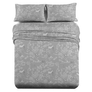 Egyptian Linens Heavyweight Printed Flannel Sheets 170GSM - Pen Drawing Deer - 1 of 2