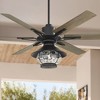 60" Casa Vieja Modern Outdoor Ceiling Fan with LED Light Remote Control Black Oak Wood Lantern Shade Damp Rated for Patio Exterior - 2 of 4