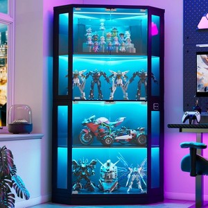 PAKASEPT 66.3” Tall Display Curio Cabinet with LED Lights, Tempered Glass Doors, 4-Tier Corner Display Cabinet for Toys, Books, Collectibles - 1 of 4