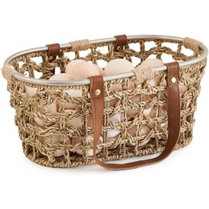 Farmhouse Egg Basket, Handmade Wicker Hyacinth Egg Collecting Basket with Handle for Fresh Eggs - 1 of 4