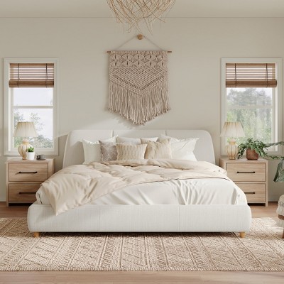 Platform Bed with Upholstered Headboard,  Linen Fabric Frame Bed with Solid Wood Legs and Metal Support-Baofuwish