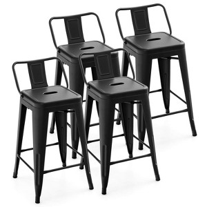 Costway Set of 4 Low Back Metal Counter Stool 24'' Seat Height Industrial Bar Stools GunBlack - 1 of 4