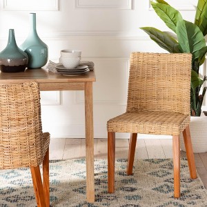 bali & pari Rowen Rattan and Mahogany Wood Dining Chair Light Honey/Honey - 1 of 4