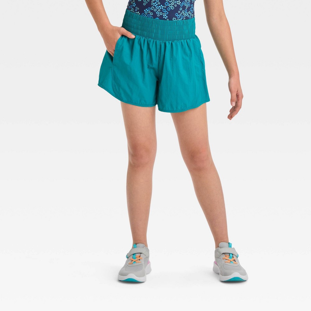 Girls' High-Rise Shorts - All In Motion™ Turquoise Green L