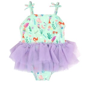 RuffleButts Girls UPF50+ Tulle Skirted One Piece - 1 of 4
