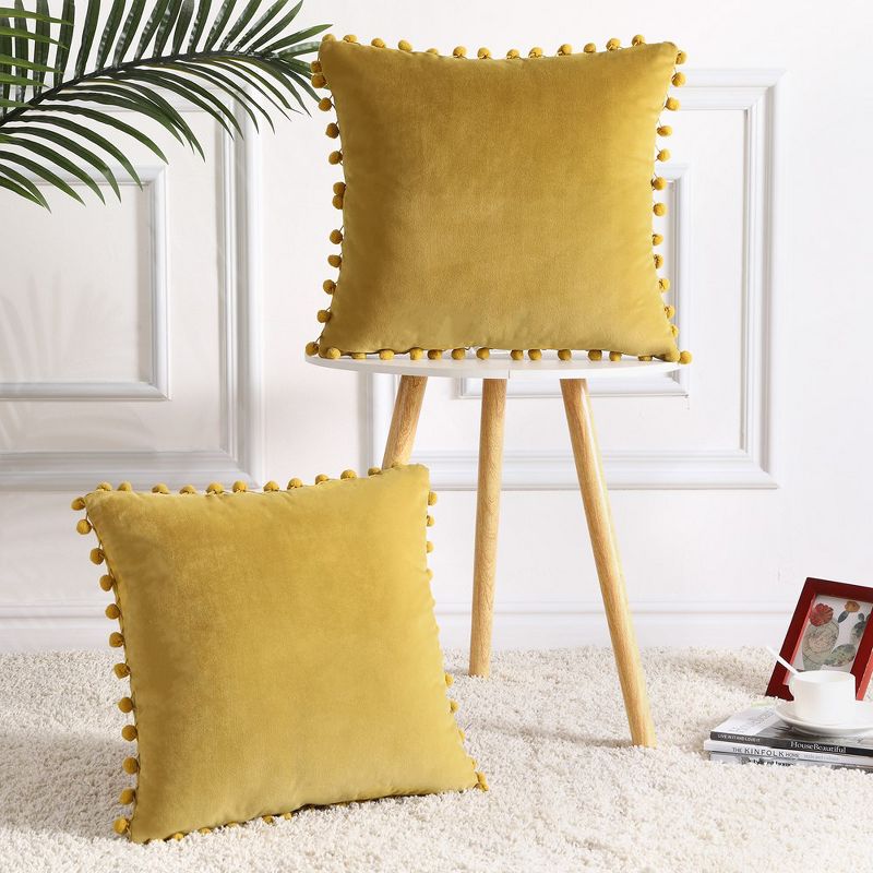 2 Pieces Decorative Velvet Throw Pillow Covers with Pom Pom Design, 5 of 6