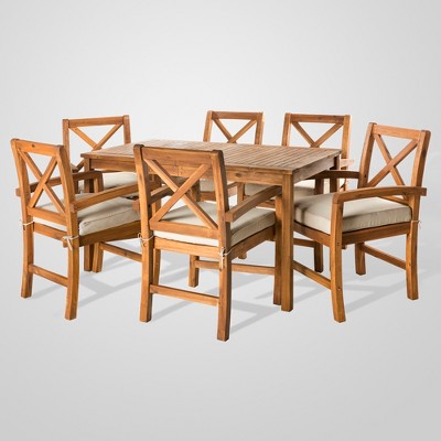 7pc Acacia Wood X Design Outdoor Patio Dining Set - Brown - Saracina Home