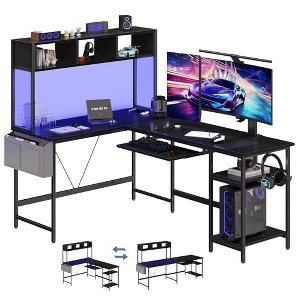 MAYEERTY 67 Inch L Shaped Gaming Desk Corner Table with Led Lights Keyboard Tray Metal Frame - 1 of 1