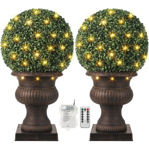 20" Artificial Plant Topiary Ball Tree Set of 2,Pre-Lit Artificial Topiary Plant with 50 Lights - 1 of 4