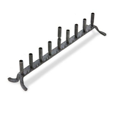 tag Black Hand Forged Iron Artisan Menorah, 17.0L x 3.0W x 5.0H inches