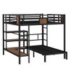 TIRAMISUBEST Queen Over Twin Bunk Bed with Storage Shelves and Hanger, L-Shaped Metal Bunk Bedframe with Ladder and Guardrail for Kids - 4 of 4
