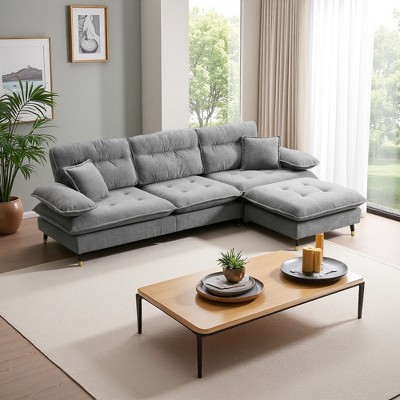 106" Cloud Chenille L-Shaped Convertible Sectional Sofa with Ottoman